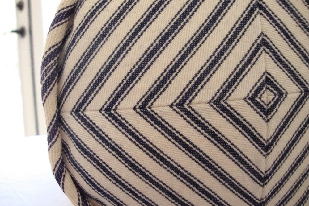 Navy and Off White Ticking Stripe 6x15 inch Neck Roll Pillow Cover with Mitered Ends