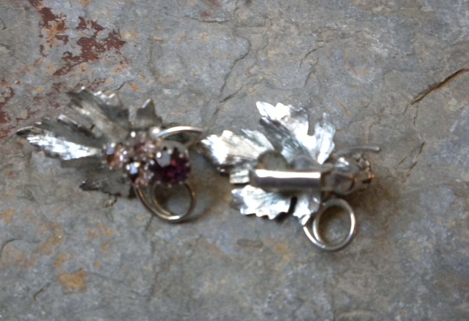 Vintage Silver Earring w/Berries of Amethyst
