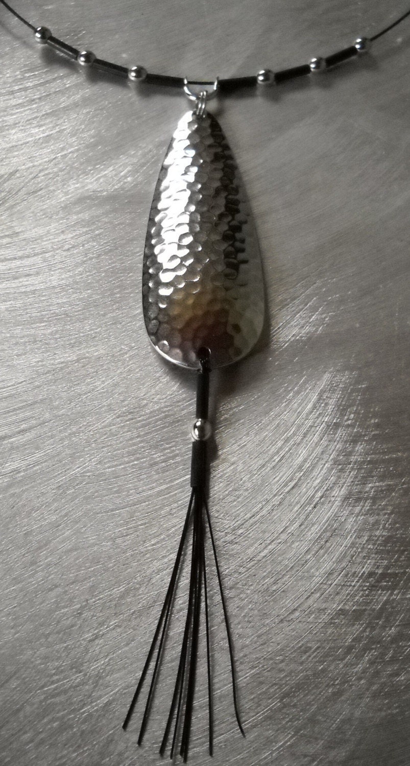 Large Hammered Silver Spoon Necklace Fishing Lure by JayBehrle