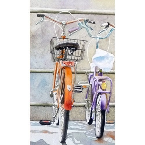 Bicycle Art  - Watercolor Painting Print -  Home Decor - Men Women - Florence Italy Travel Bikes Italy Home Decor Wall Decor  Office