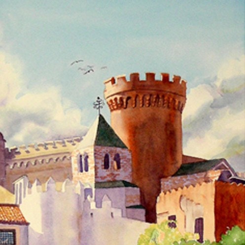 Castle Art Watercolor Painting Print Home Decor Children Castle Landscape Spain Kings Queens Kids Men Women 10.6 x 14 Under 30