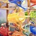 Original Watercolor Painting Garden Art Men Women Unisex Bright Color Geometric Primary Watering Can Yellow Grey 13.5 x 10.5 Under 150