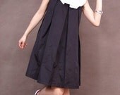 Black White A-Line Pleated Cotton Sleeveless Dolly Mini Cocktail Dress
