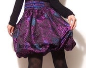 Purple Embroidered Silk Brocade Puff Skirt High Waisted Multicolour Bubble Hem FREE SHIPPING International