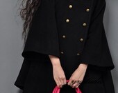Black Pure Cashmere Double-breasted Long Winter Cape Coat
