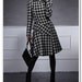 Black White Houndstooth Pure Wool Ruffled Frilly Fennel Neck Asymmetrical Long Winter Coat