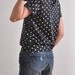 Black White Polka Dots Silk Petterpan Collar 3/4 Balloon Short Sleeves Blouse