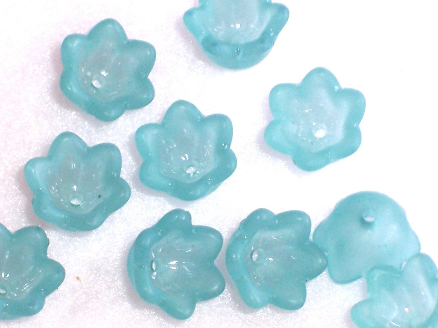Bell Flower Bead Small Teal Frosted Lucite (12)