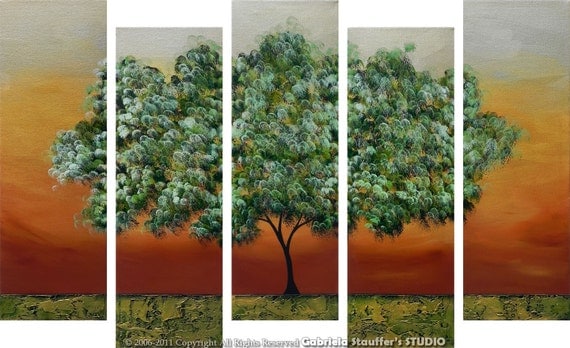 Abstract Modern Landscape Tree Asian Art by Gabriela 50x30 Metallic Large