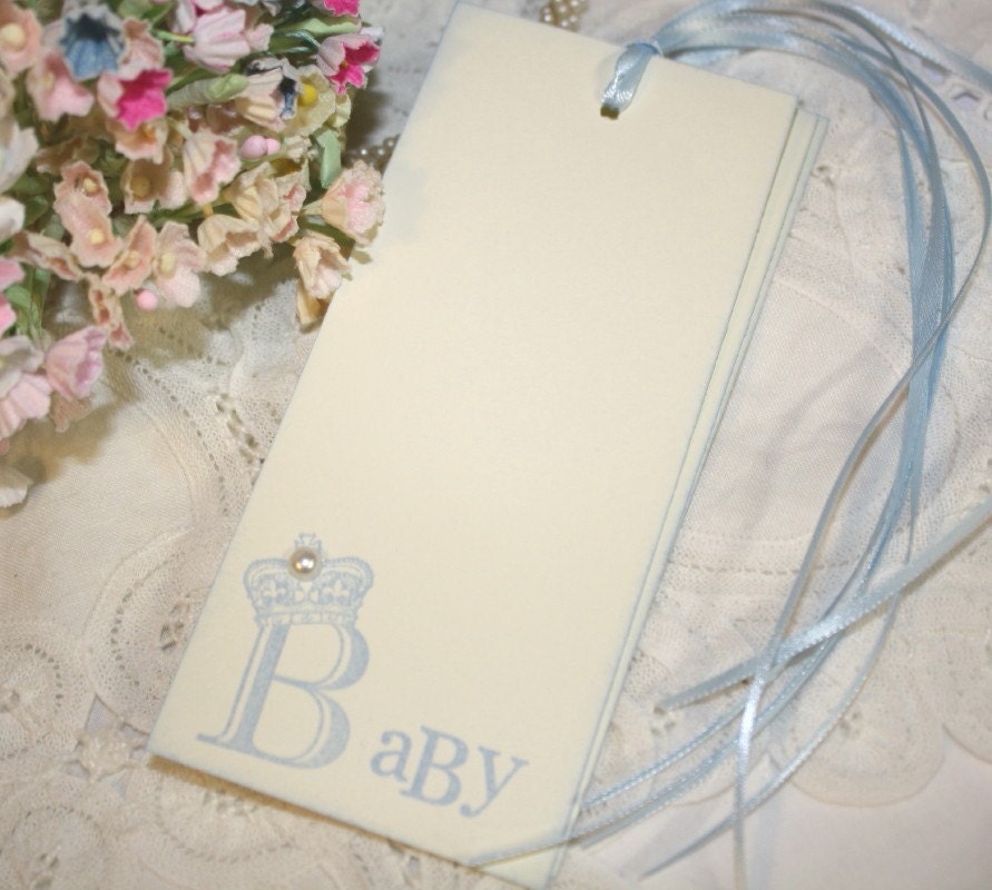 Baby Shower Wish Tree Tags - B is for Baby with Crown in Blue - Set of 12