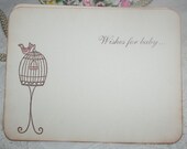 Baby Shower Wish Cards - Elegant Bird Cage - Pink Bird - Baby Girl - Set of 12