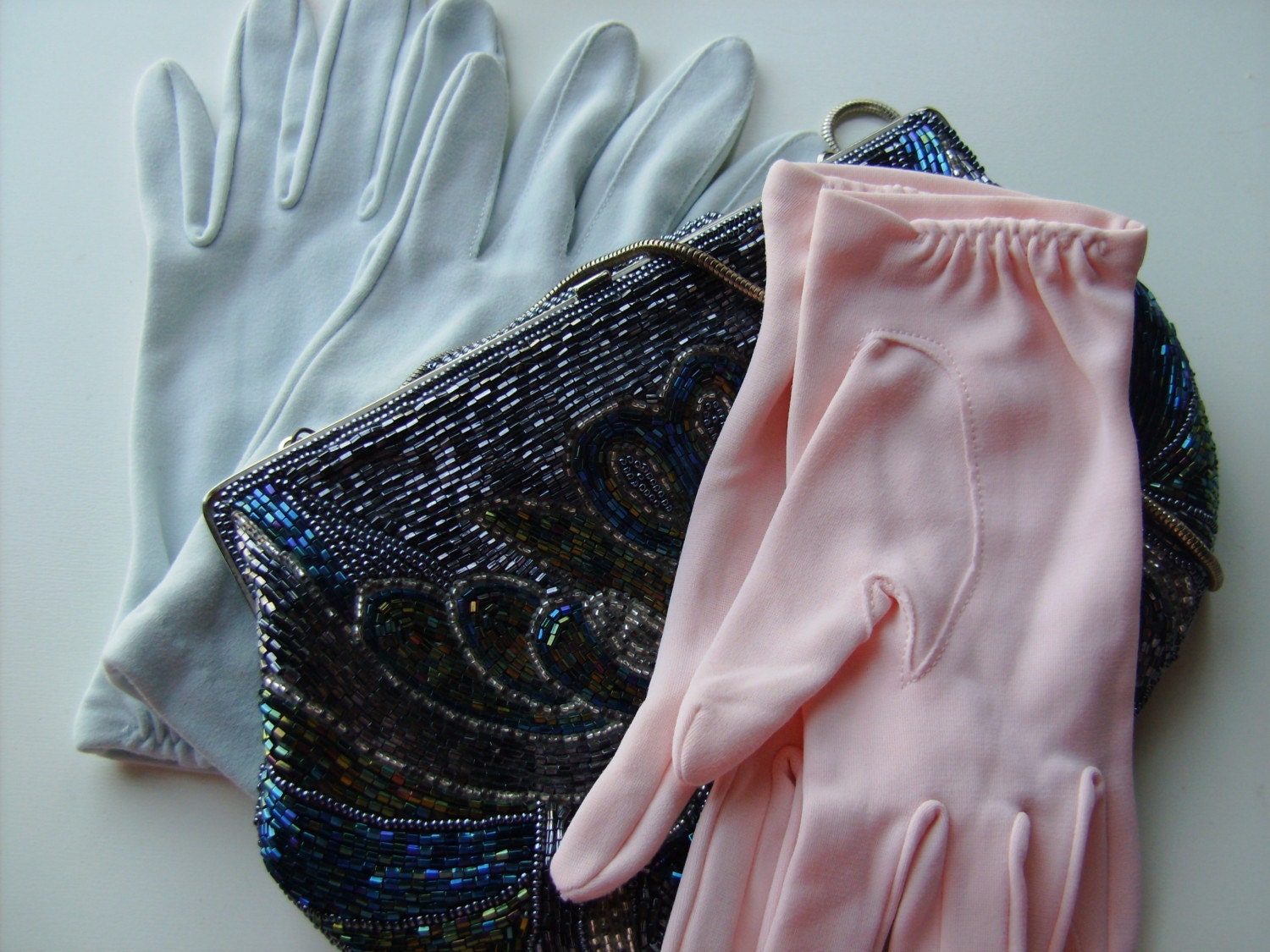 Pastel Pink and Blue Vintage Short Gloves