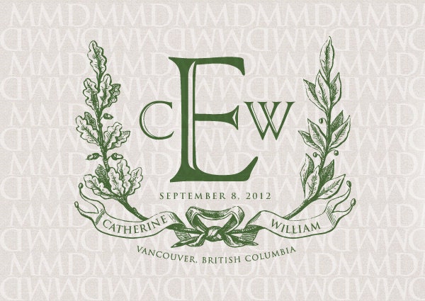 Noble Wreath and Ribbon Wedding Logo & Monogram
