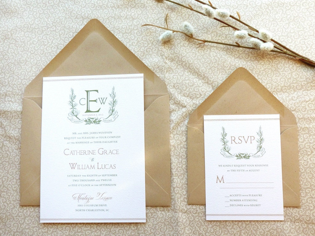 Noble Wreath and Ribbon Wedding Invitations - Deposit