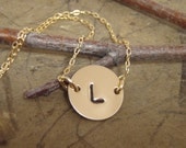 Gold initial necklace - gold choker initial necklace - 7/16" initial necklace -Stamped in your choice of font