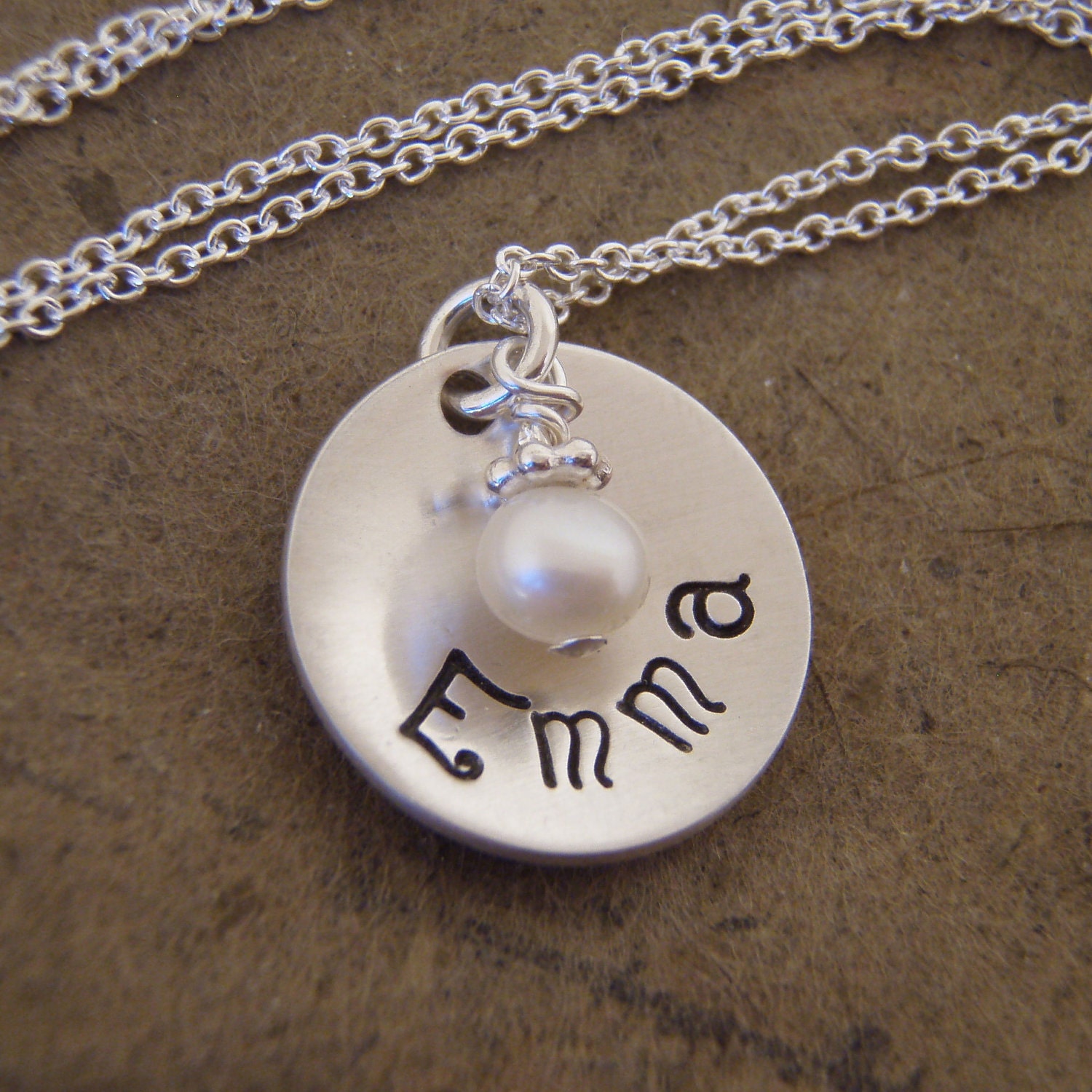 Children's name necklace ONE Hand stamped name by filigreepheasant