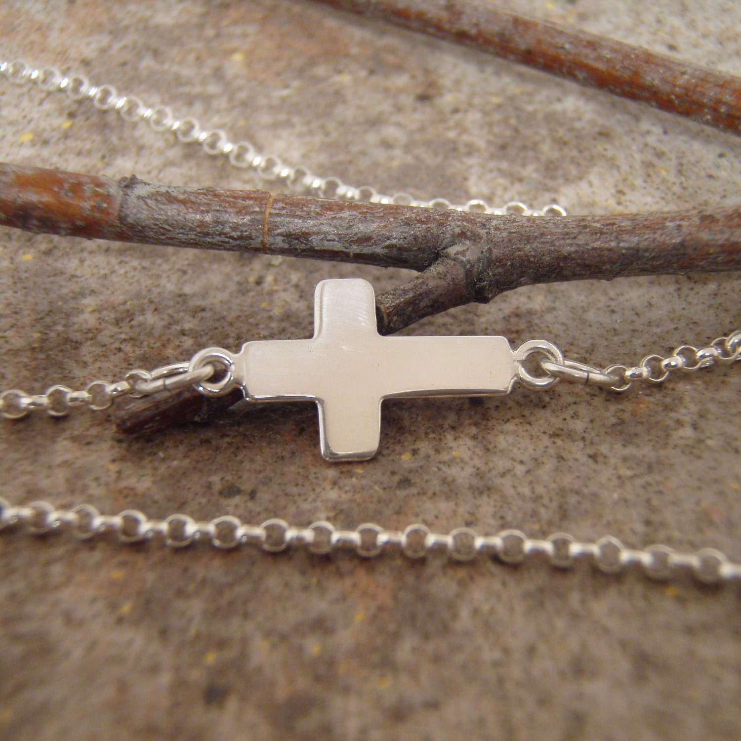 Sideways cross bracelet - Sideways cross anklet - Sterling silver cross, chain and clasp -Made to order as a bracelet or as an anklet