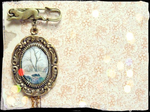 Woodland Rabbit Brooch "House Where Nobody Lives" Vintage Forest Fairytale Pin