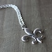 Pendant, Lily Flower Charm, Antiqued Silver, 18 Inch Chain, Vintage, France, French - Fleur-de-Lis