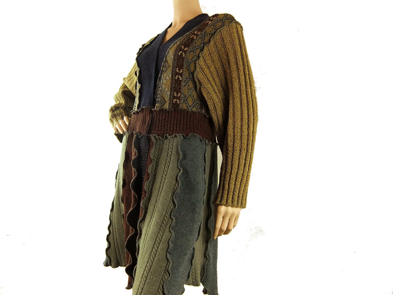 Cardigan sweater tunic lagenlook gold and multicolor medium large women sweater