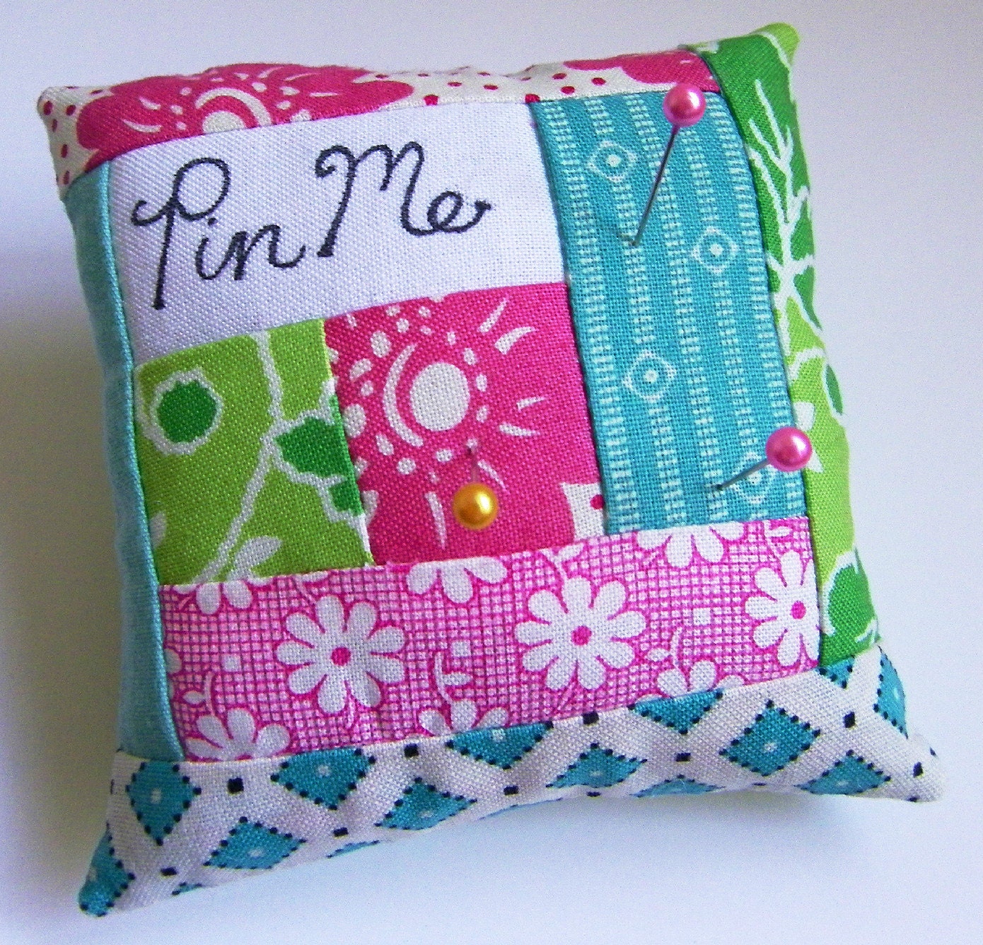 Modern Pink Log Cabin Pincushion - Pin Me