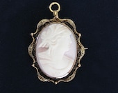 10K Antique Angel Skin Coral Cameo Brooch Pendant
