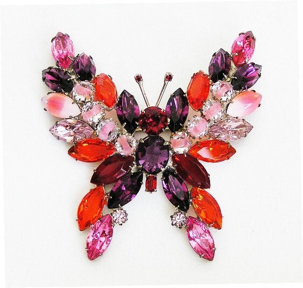 KJL Orange Pink and Red Large Butterfly Brooch