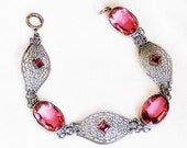 Art Deco Pink Filigree Bracelet