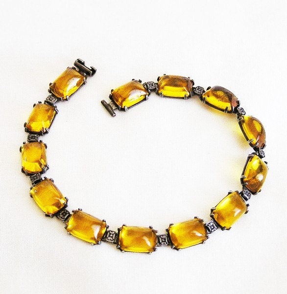 RESERVED Honey Topaz Glass Sterling Bracelet