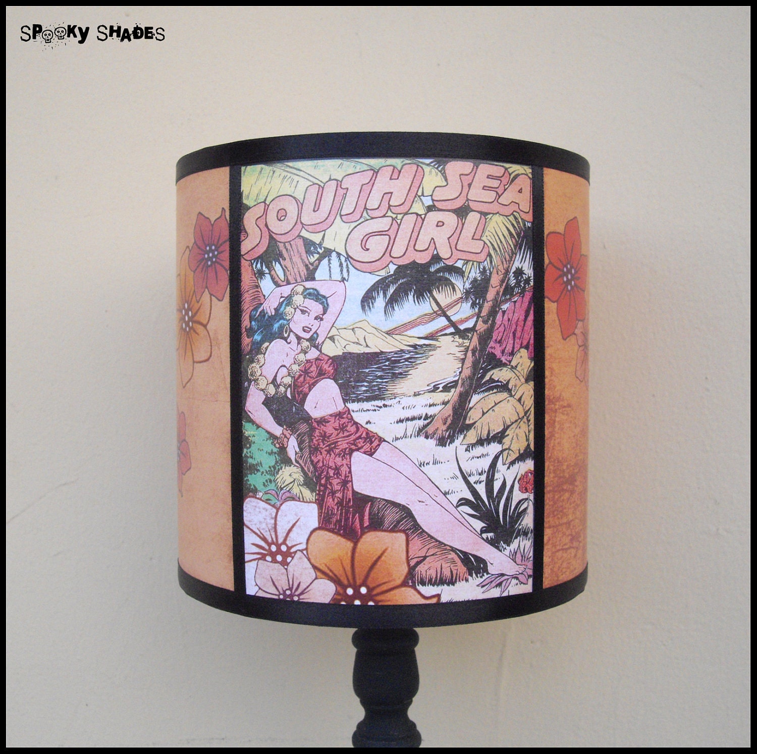 Hawaiian Pinup Lamp Shade Lampshade pin up - comic book, rockabilly, psychobilly, tiki decor, pin up decor, tropical decor