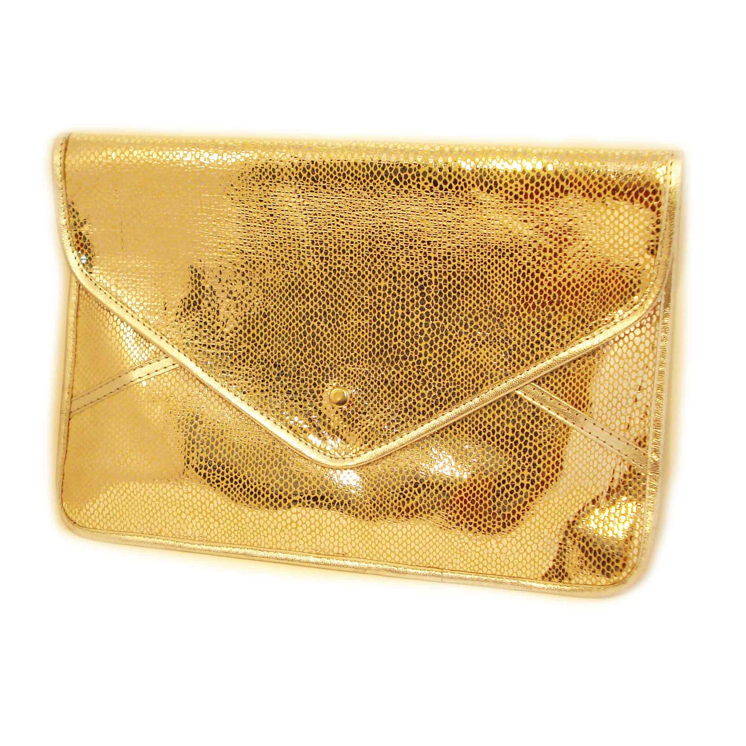Leather Envelope Clutch Bag / Leather iPad Bag in Gold / Free Shipping - osnatharnoy
