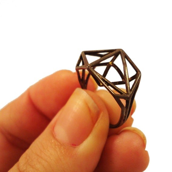 Architectural Structure Geometric Sterling Silver Blackened Ring