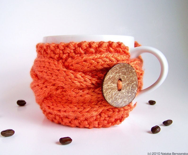 Cup Cozy in Neon Orange, Pumpkin Coffee Cozy - Summer Bright Coral Carrot Farm Tangerine Citrus Geometric  Flourescent - Fathers Day Gift
