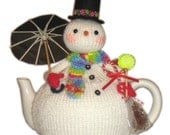 Lovely Christmas SNOWMAN with UMBRELLA Tea Cosy Pdf email Knit PATTERN