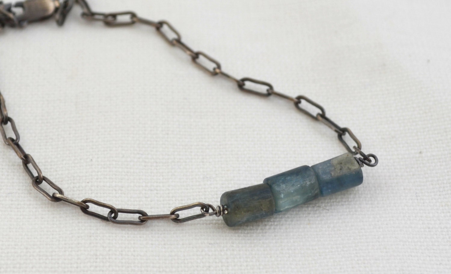 Kyanite bracelet, oxidized silver