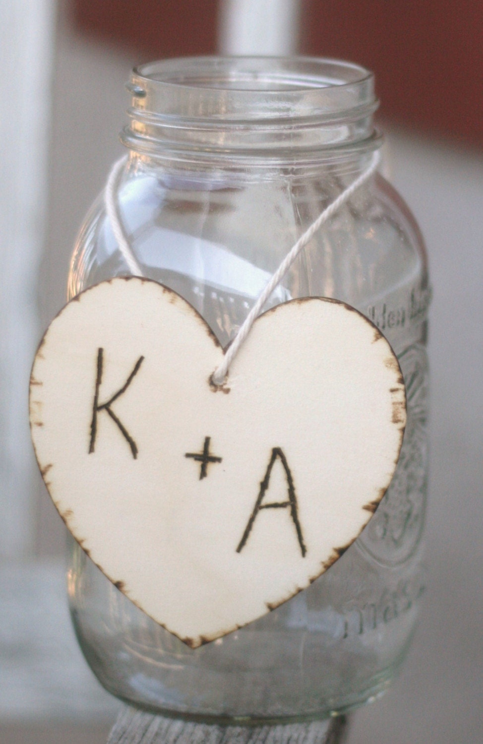 SET OF 12 Wedding Centerpiece Charms Wood Hearts With Engraved Initials