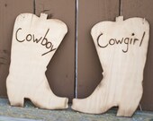 Cowboy and Cowgirl Wood Boot Chair Hangers Sign Bride and Groom