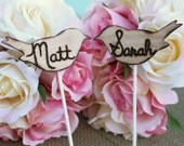 Love Birds Cupcake Cake Toppers Rustic Personalized Wedding Decor (item E10042)