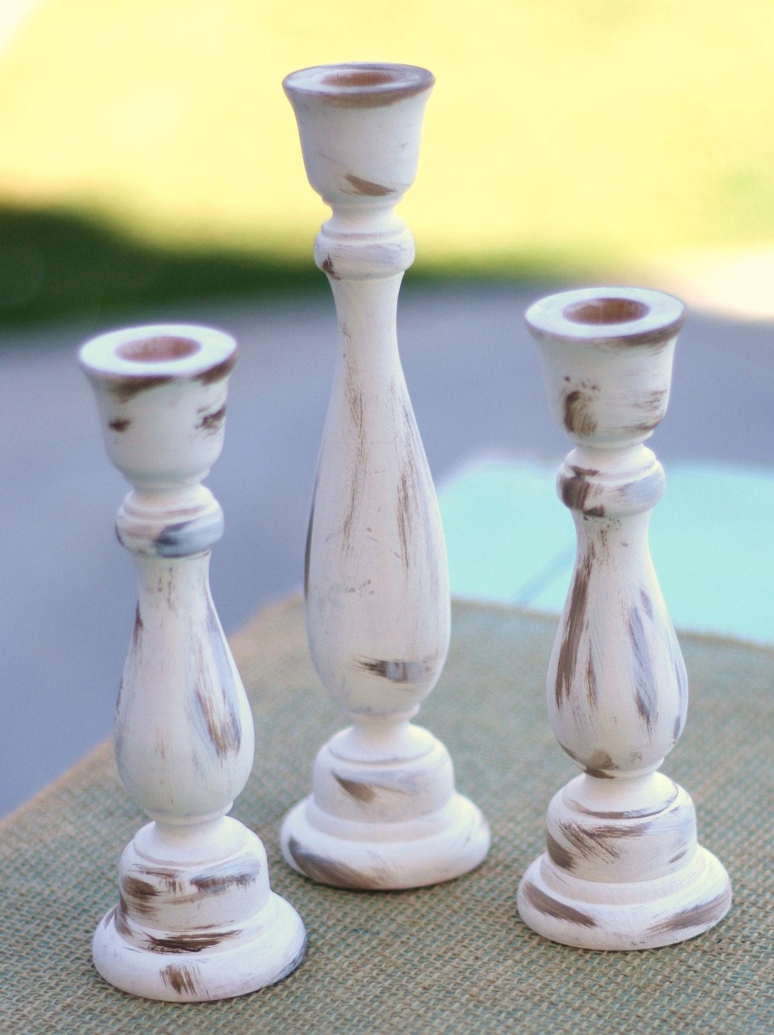 10 SETS of 3 Custom Distressed Candle Holders Centerpiece Decorations
