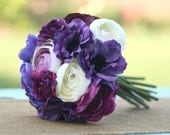 Bride Bouquet Cream Ivory Deep Purple Violet Lavender Vintage Antique Roses & Ranunculus Rustic Chic Weddings By Morgann Hill