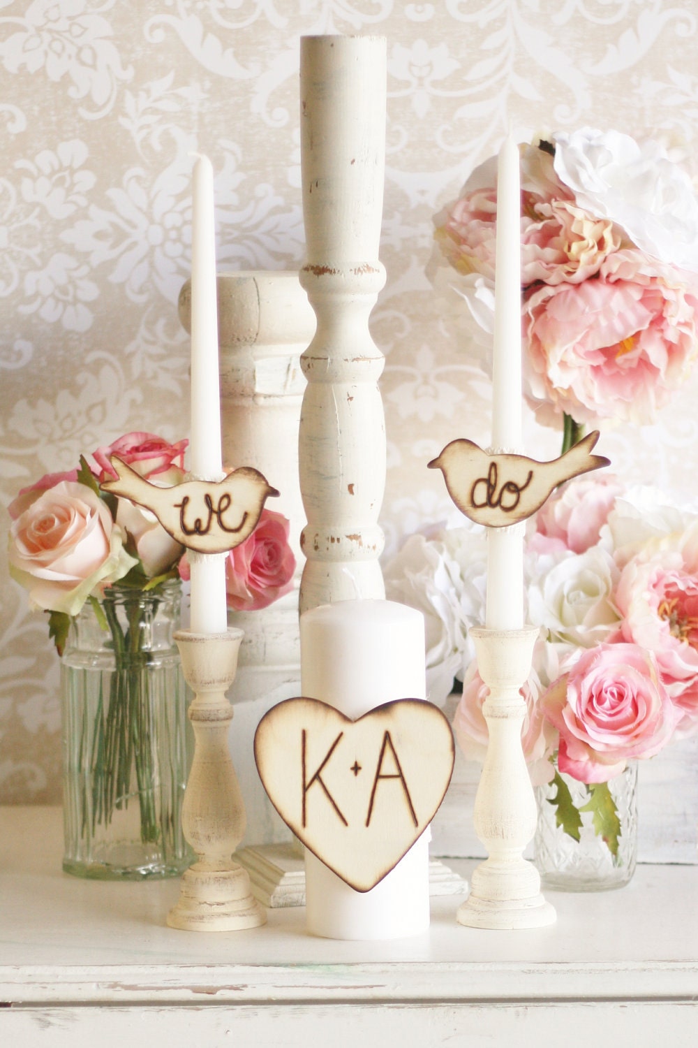 Unity Candle Set We Do Love Birds Rustic Chic Wedding Decor (item E10317)