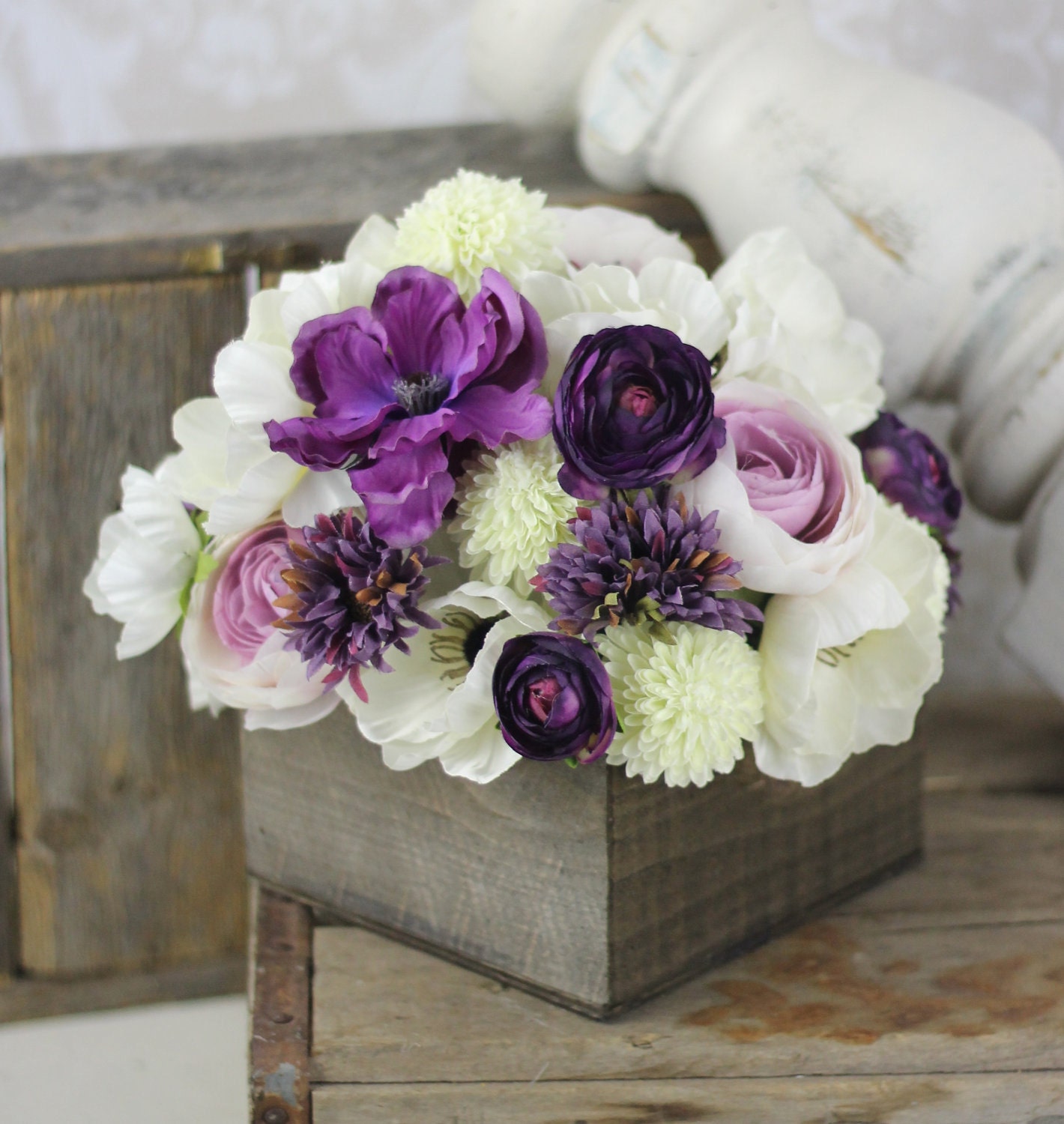 Wedding Centerpiece Arrangement Silk Flowers Rustic Chic Wedding Decor