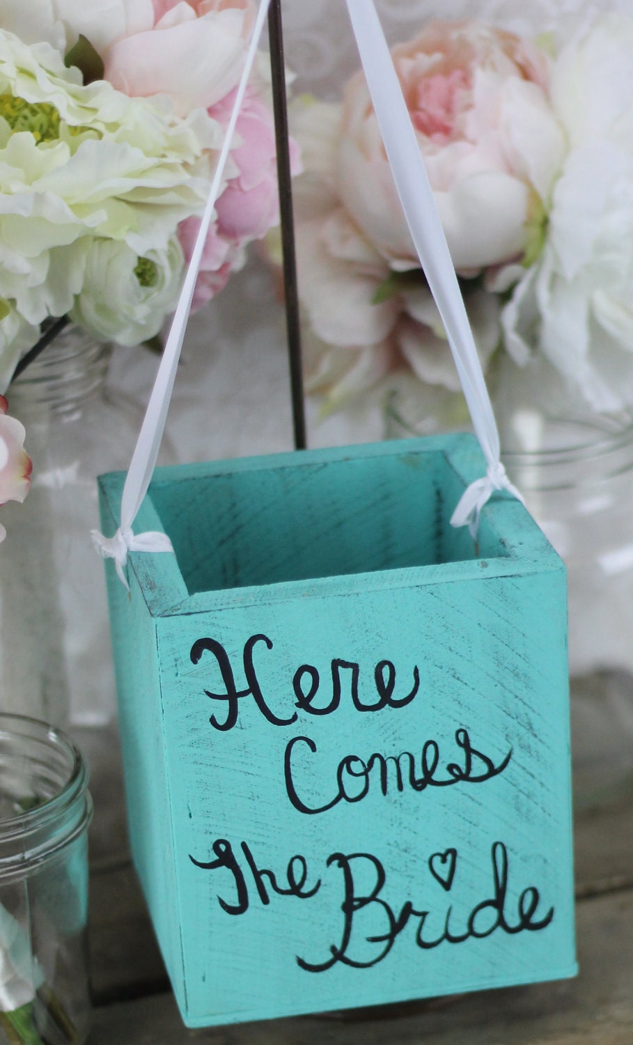 Shabby Chic Flower Girl Basket Here Comes The Bride Sign