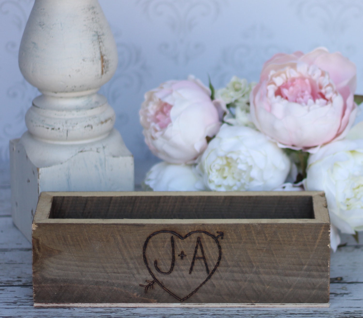 Rustic Engraved Vase Centerpiece Personalized (item E10363)