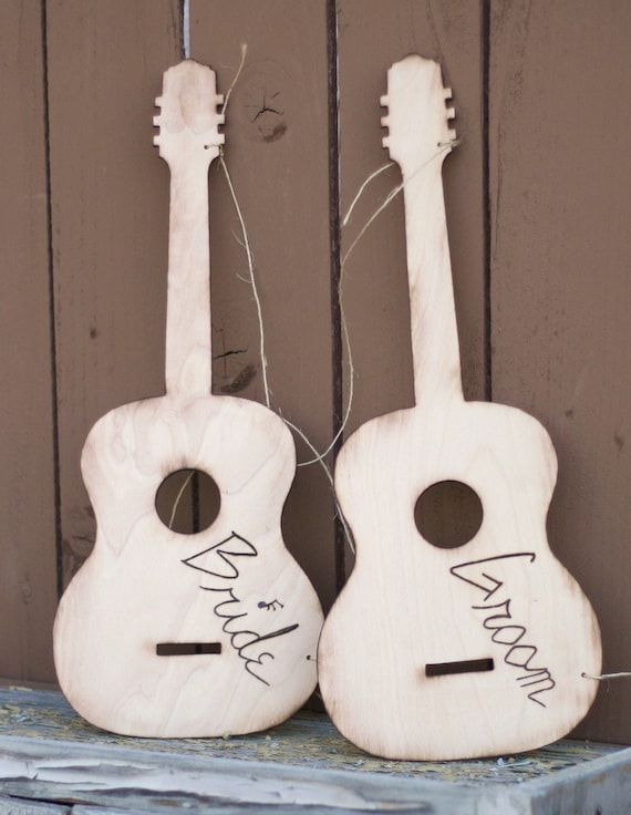 HUGE Wood Guitar Bride and Groom Chair Signs Photo Props