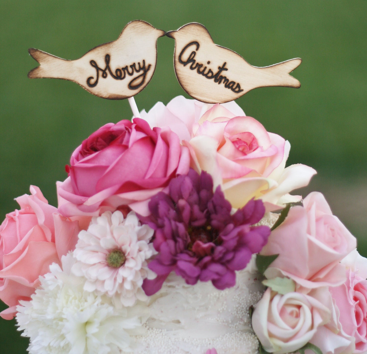 Items similar to Rustic Chic Merry Christmas Cake or Pie ...