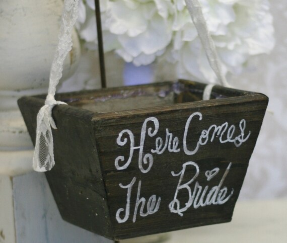 Flower Girl Basket Here Comes The Bride Rustic Wedding Decor (item B10011)