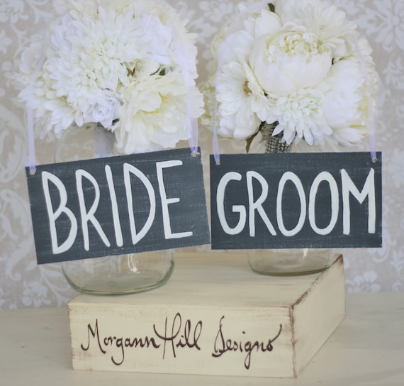 Bride and Groom Chair Signs Rustic Wedding Decor (item P10218)