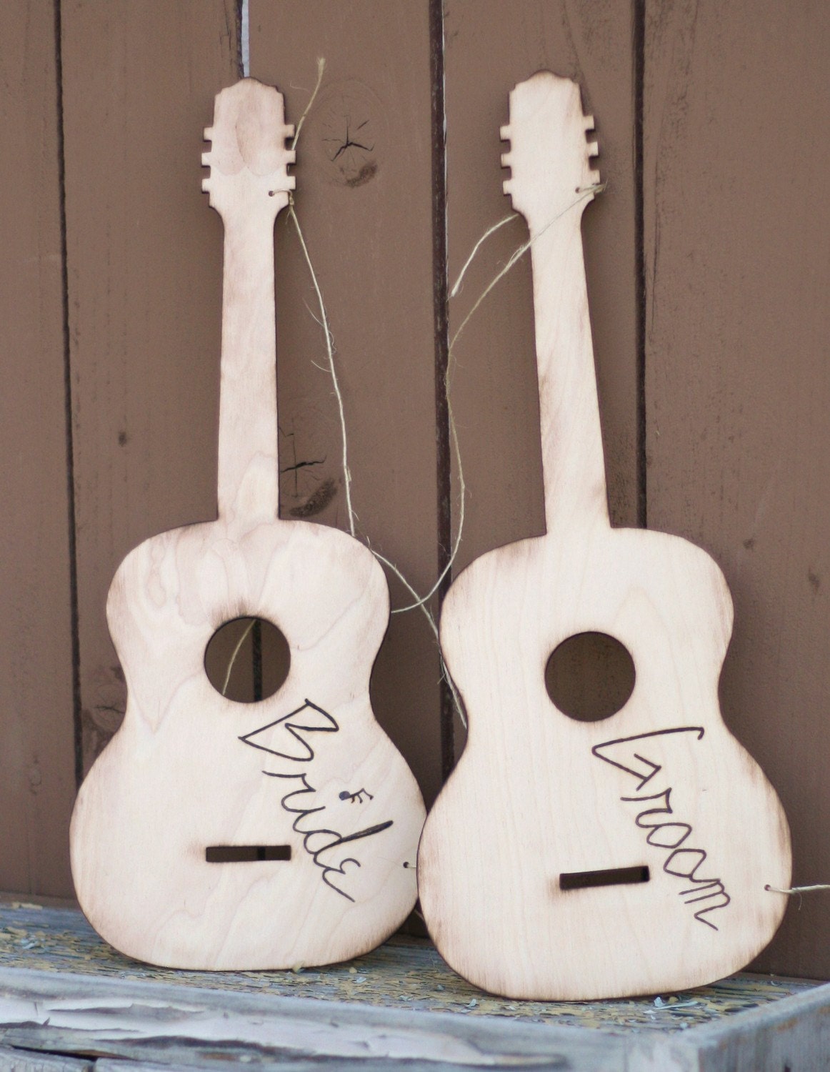 HUGE Wood Guitar Bride and Groom Chair Signs Photo Props