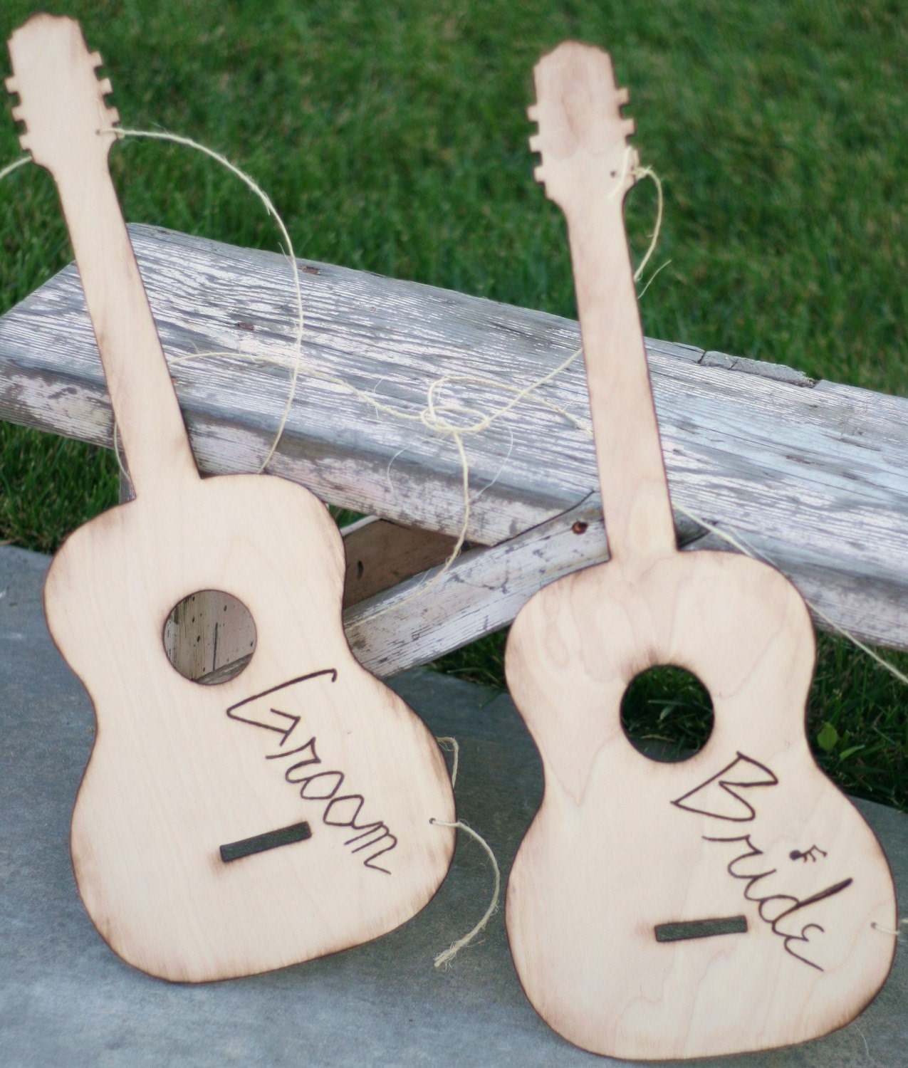 HUGE Wood Guitar Bride and Groom Chair Signs Photo Props